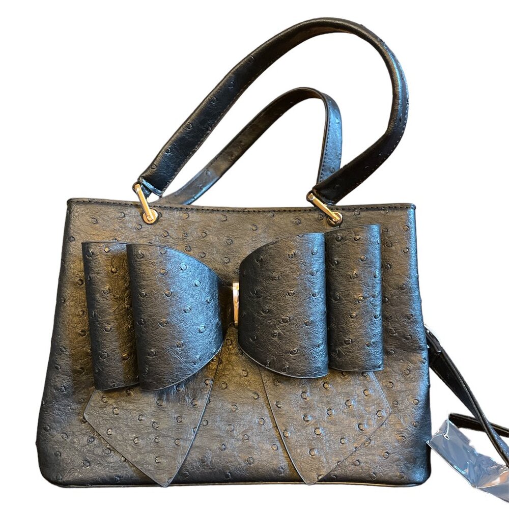 Big Black Bow Bag; Jenna Bow Vegan Crossbody Satchel NEW WITH TAGS